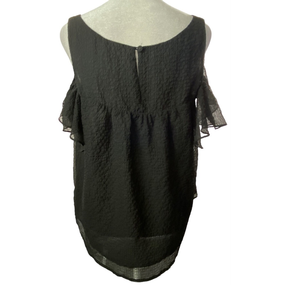 Anthropologie MAEVE Women Short Flutter Sleeve Cold Shoulder Blouse Sz 8 Black - Picture 2 of 12